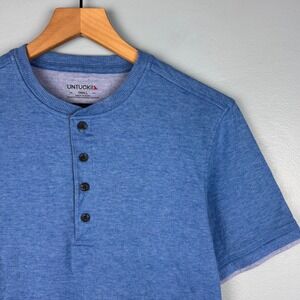 UNTUCKit Grassi SS Men's Small Blue Regular Fit Short Sleeve Henley Shirt Casual